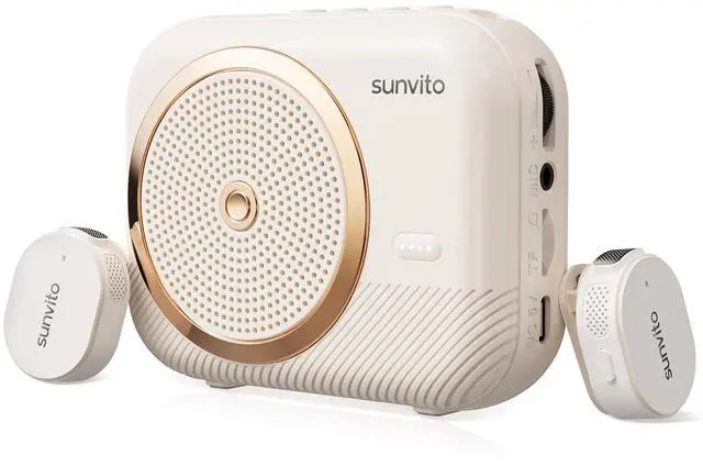 Main image of Voice Amplifier for Teachers, Portable Bluetooth Speaker with 2 Wireless Lavalier Microphones, Rechargeable Personal PA System for Classroom, Training, Meetings, Tour Guides, Yoga