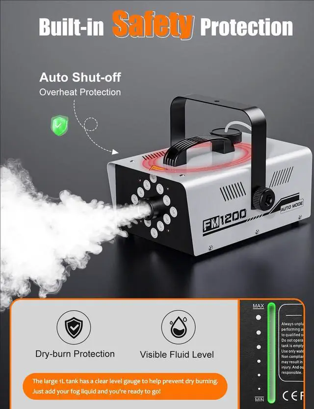 Alt view image 4 of 7 - Fog Machine Outdoor Indoor 1200W, 6000CFM Smoke Machine with 12 LED Lights | 13 Colors & 4 Effects, Dual Wireless Remotes & Auto Fogger for Halloween, Parties, DJ, Stage, Wedding Events