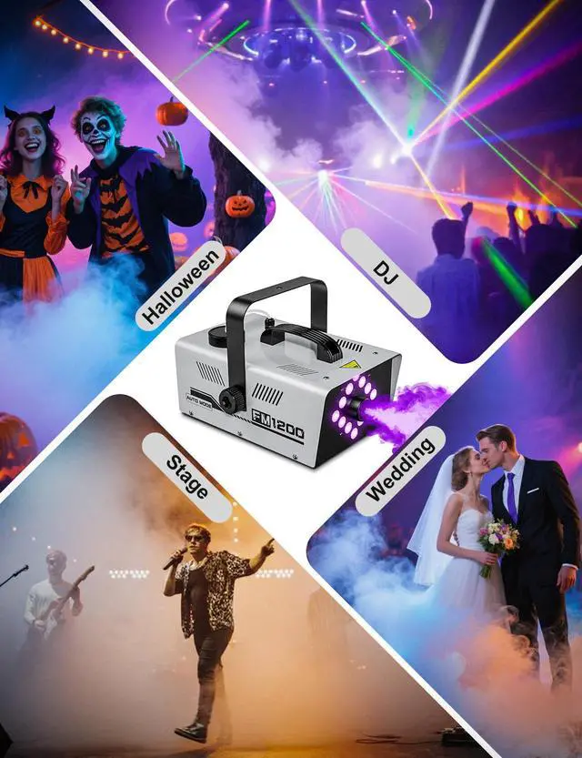 Alt view image 7 of 7 - Fog Machine Outdoor Indoor 1200W, 6000CFM Smoke Machine with 12 LED Lights | 13 Colors & 4 Effects, Dual Wireless Remotes & Auto Fogger for Halloween, Parties, DJ, Stage, Wedding Events