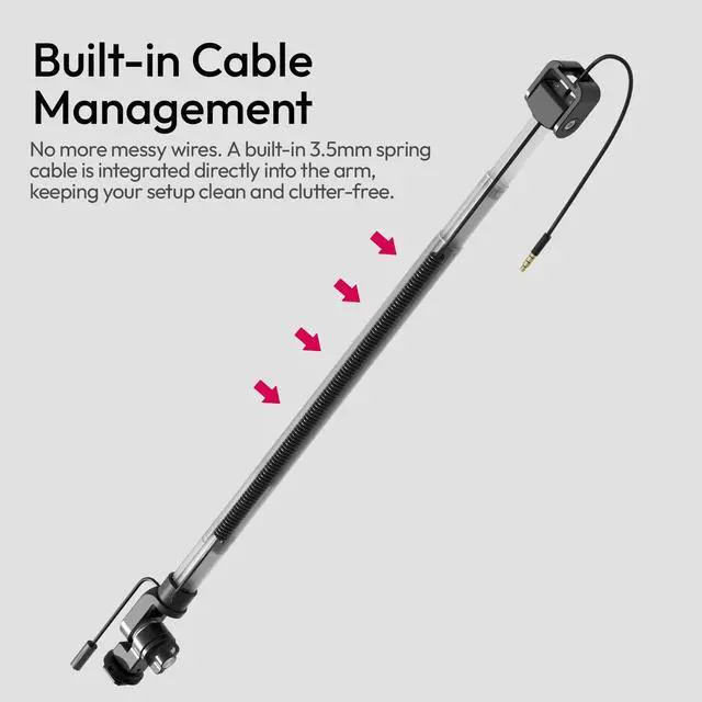 Alt view image 2 of 7 - ZJ08 Extendable Cold Shoe Mic Arm Pole with Built-in 3.5mm Audio Cable, 3 Section Aluminum Microphone Boom Pole for Cold Shoe Microphones, Angle Length Adjustable, 1KG Max Load