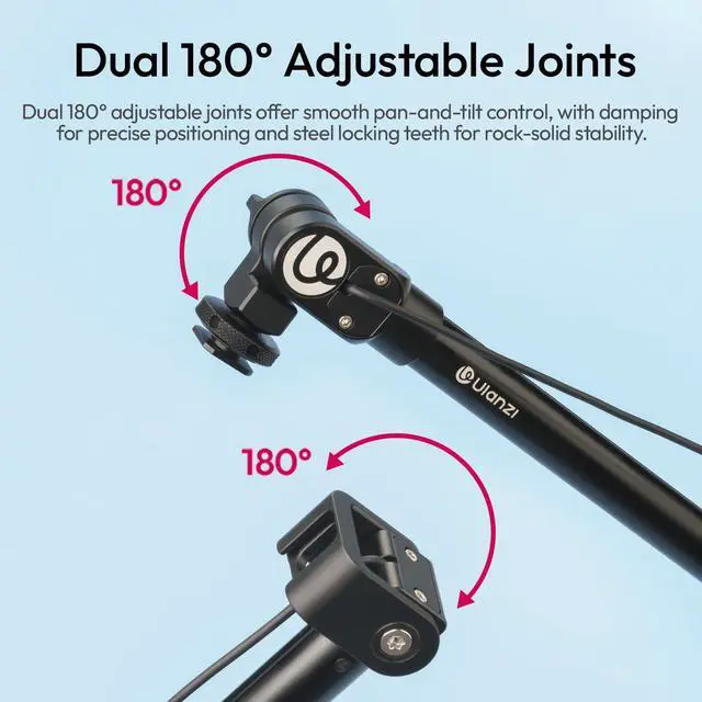 Alt view image 3 of 7 - ZJ08 Extendable Cold Shoe Mic Arm Pole with Built-in 3.5mm Audio Cable, 3 Section Aluminum Microphone Boom Pole for Cold Shoe Microphones, Angle Length Adjustable, 1KG Max Load