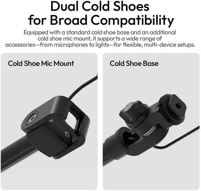 Alt view image 4 of 7 - ZJ08 Extendable Cold Shoe Mic Arm Pole with Built-in 3.5mm Audio Cable, 3 Section Aluminum Microphone Boom Pole for Cold Shoe Microphones, Angle Length Adjustable, 1KG Max Load