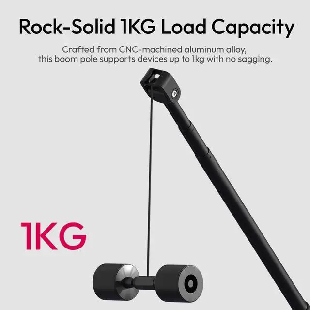 Alt view image 5 of 7 - ZJ08 Extendable Cold Shoe Mic Arm Pole with Built-in 3.5mm Audio Cable, 3 Section Aluminum Microphone Boom Pole for Cold Shoe Microphones, Angle Length Adjustable, 1KG Max Load