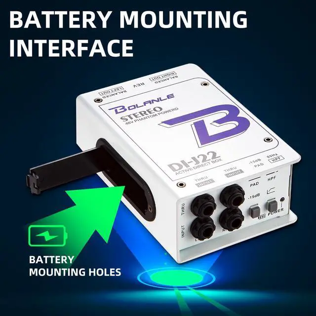Alt view image 2 of 7 - J22 Active Stereo DI Box, Dual Channel Direct Box with 48V Phantom/9V Battery/USB Power, XLR 1/4 inch, Ground Lift, Polarity Switch for Guitar, Bass, Keyboard, Live Stage, Church