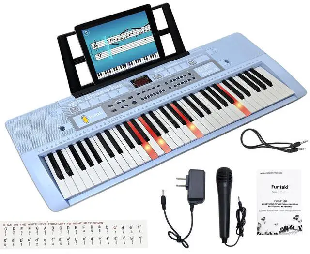 Main image of 61 Key Electronic Keyboard Piano with Lighted Up Keys, Musical Mini Keyboard Piano with keyboard stand, Digital Portable Synthesizer Keyboards for Beginners Kids Adults (Blue)