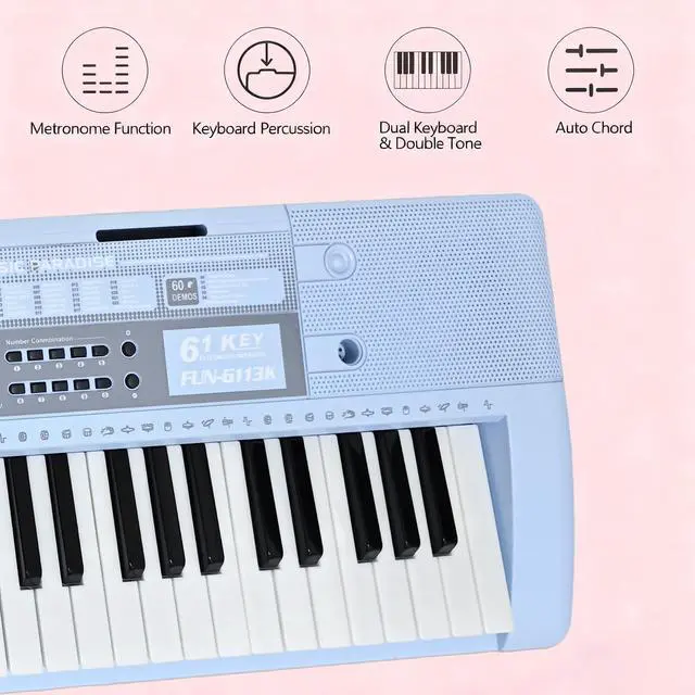 Alt view image 2 of 7 - 61 Key Electronic Keyboard Piano with Lighted Up Keys, Musical Mini Keyboard Piano with keyboard stand, Digital Portable Synthesizer Keyboards for Beginners Kids Adults (Blue)