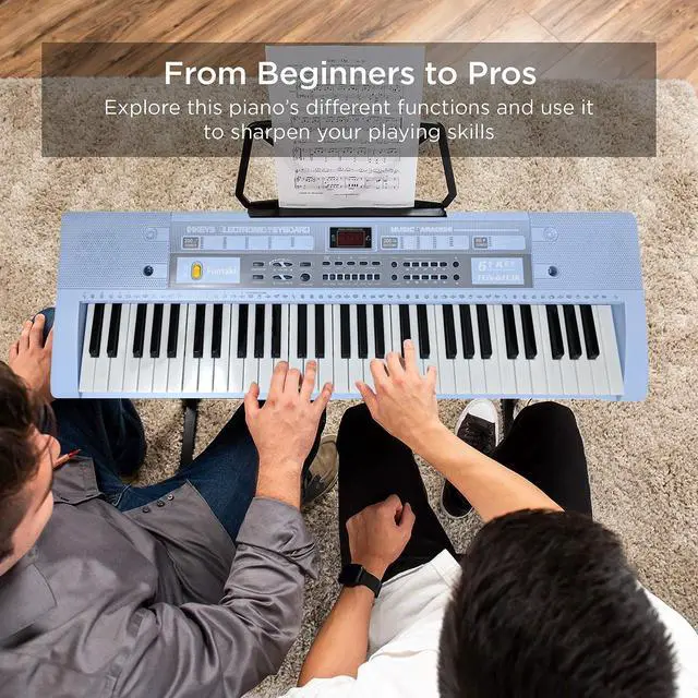 Alt view image 5 of 7 - 61 Key Electronic Keyboard Piano with Lighted Up Keys, Musical Mini Keyboard Piano with keyboard stand, Digital Portable Synthesizer Keyboards for Beginners Kids Adults (Blue)