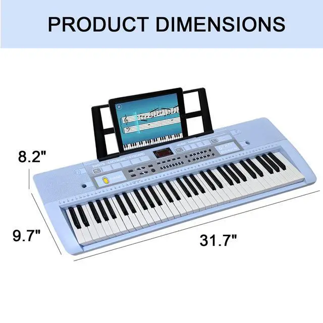 Alt view image 6 of 7 - 61 Key Electronic Keyboard Piano with Lighted Up Keys, Musical Mini Keyboard Piano with keyboard stand, Digital Portable Synthesizer Keyboards for Beginners Kids Adults (Blue)