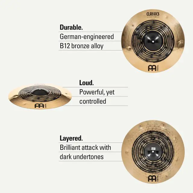 Alt view image 5 of 7 - Meinl Cymbals Classics Custom Dual 19" Crash MADE IN GERMANY | Cymbal for Drum Set, B12 Bronze