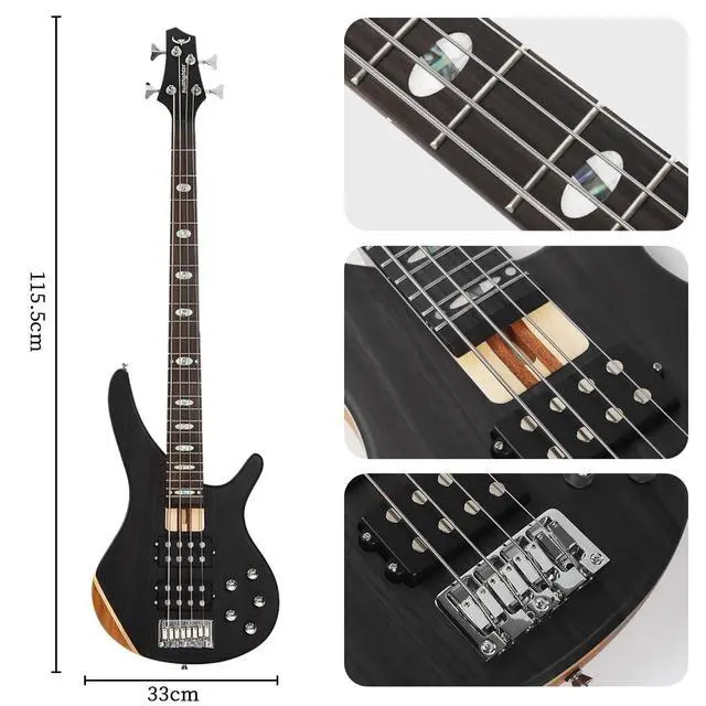 Alt view image 3 of 6 - Bullfighter 4-String Electric Bass Guitar, Professional Natural Wood Bass Guitar with Natural Matte Finish, Simple Unpainted Aesthetic DB