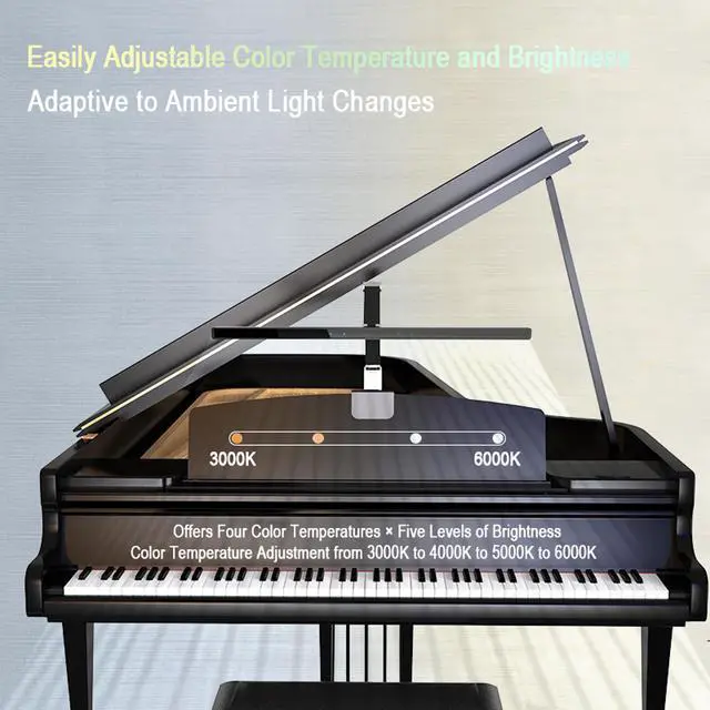 Alt view image 5 of 7 - Stella-Pro Piano Light Double Arm Clip On: Professional Design, Asymmetric, Anti-Glare Lighting,Light Sensor,3000K~6500K CCT Adjustable, Dimmable, 12W LED Eye Protection