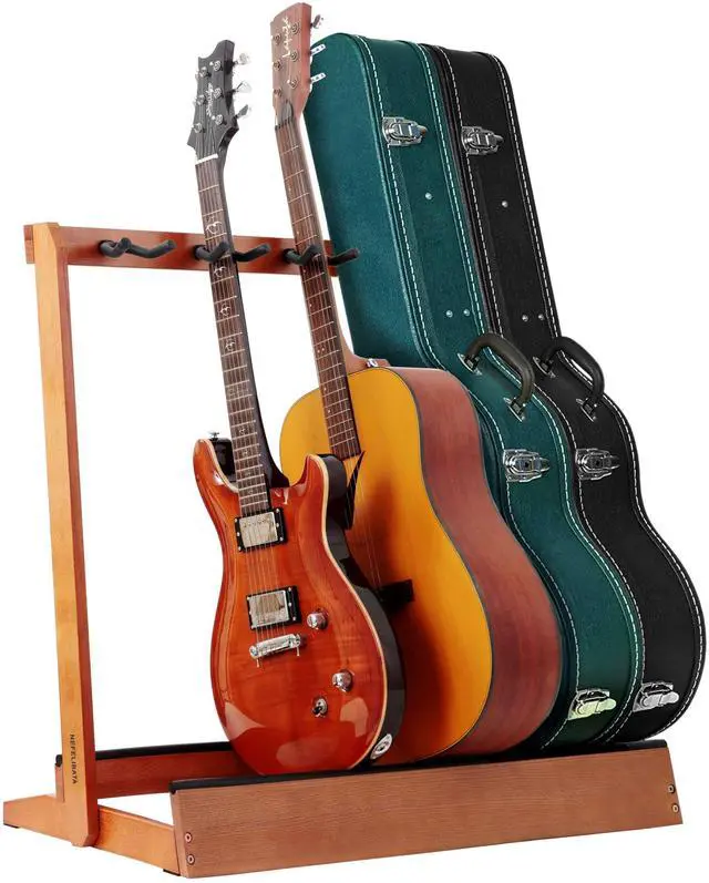 Main image of Multiple Guitar Stand 5 Holders Wooden Guitar Stands Floor Rack for Guitars and Case,Electric,Acoustic Guitar, Bass, Cello-German Ash wood