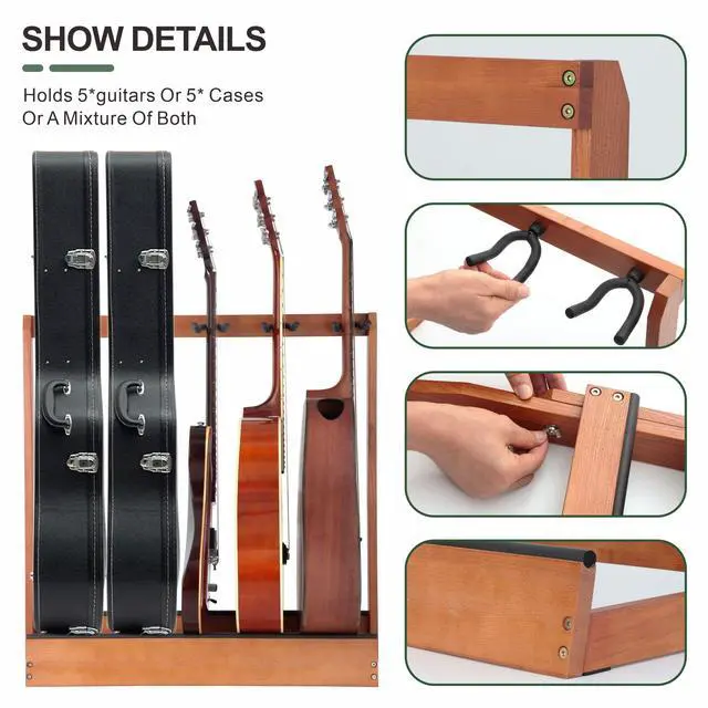 Alt view image 3 of 7 - Multiple Guitar Stand 5 Holders Wooden Guitar Stands Floor Rack for Guitars and Case,Electric,Acoustic Guitar, Bass, Cello-German Ash wood