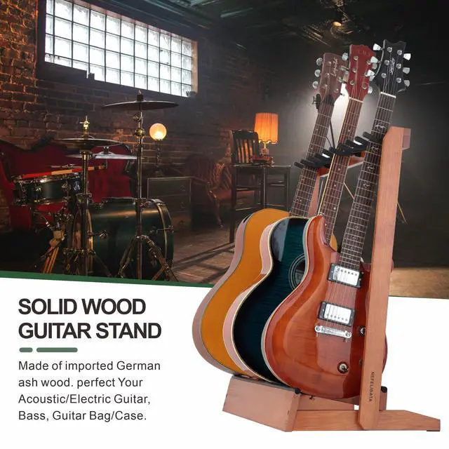 Alt view image 2 of 7 - Multiple Guitar Stand 5 Holders Wooden Guitar Stands Floor Rack for Guitars and Case,Electric,Acoustic Guitar, Bass, Cello-German Ash wood