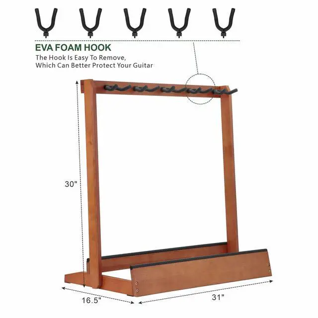 Alt view image 5 of 7 - Multiple Guitar Stand 5 Holders Wooden Guitar Stands Floor Rack for Guitars and Case,Electric,Acoustic Guitar, Bass, Cello-German Ash wood