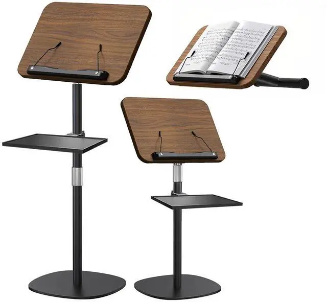Main image of 2-in-1 Wooden Music Stand, Floor & Tabletop Sheet Music Stand with Tray | Music Stand for Sheet Music 16.5"-51" Adjustable Height & Tilting Angle, Ideal for Violin, Guitar & Classroom (Walnut Effect)