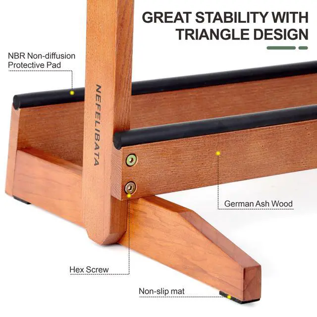 Alt view image 6 of 7 - Multiple Guitar Stand 5 Holders Wooden Guitar Stands Floor Rack for Guitars and Case,Electric,Acoustic Guitar, Bass, Cello-German Ash wood