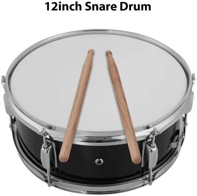 Alt view image 4 of 7 - 12inch Snare Drum with Drumsticks Shoulder Strap Drum Key, Percussion Instrument for Students Beginners, Portable Marching Snare Drum Set (Black)