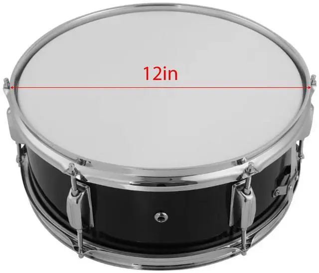 Alt view image 7 of 7 - 12inch Snare Drum with Drumsticks Shoulder Strap Drum Key, Percussion Instrument for Students Beginners, Portable Marching Snare Drum Set (Black)