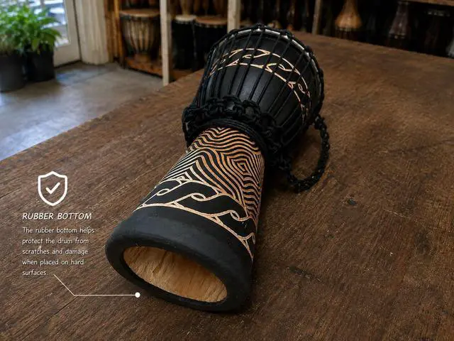 Alt view image 3 of 4 - Djembe Standard Line Carved Mahogany Wood with Natural Goat Skin, 16" Tall, 8" Head, Model NK047