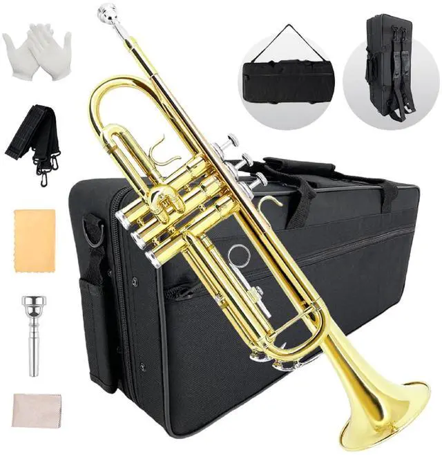 Main image of Bb Standard Trumpet Set for Beginners or students trumpet instrument with Carrying Hard Case 7C Mouthpiece Cleaning Cloth Gloves