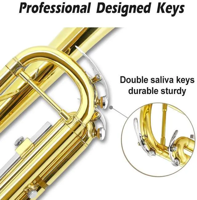 Alt view image 2 of 7 - Bb Standard Trumpet Set for Beginners or students trumpet instrument with Carrying Hard Case 7C Mouthpiece Cleaning Cloth Gloves