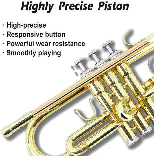 Alt view image 3 of 7 - Bb Standard Trumpet Set for Beginners or students trumpet instrument with Carrying Hard Case 7C Mouthpiece Cleaning Cloth Gloves