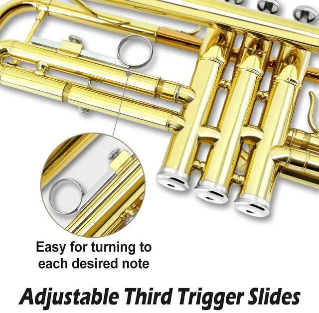 Alt view image 5 of 7 - Bb Standard Trumpet Set for Beginners or students trumpet instrument with Carrying Hard Case 7C Mouthpiece Cleaning Cloth Gloves