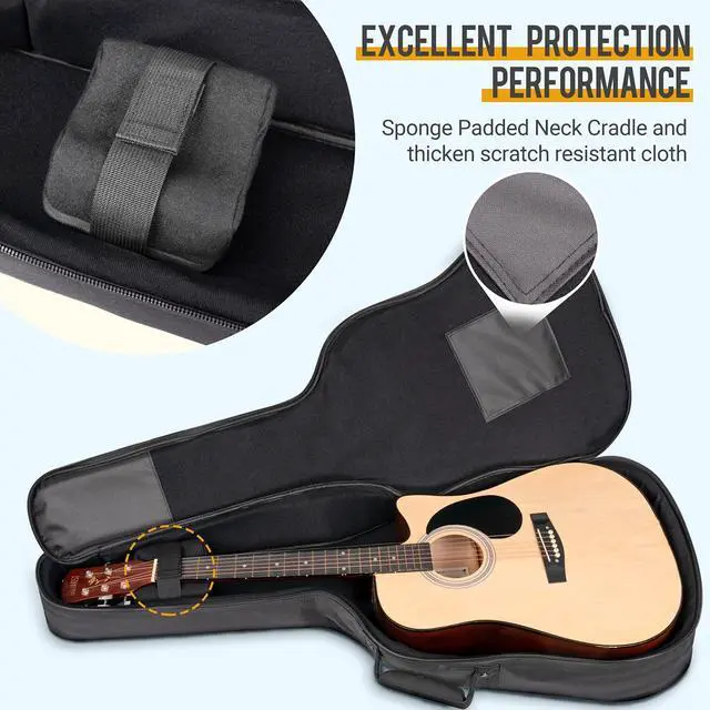Alt view image 4 of 6 - Acoustic Guitar Case Soft Padded Guitar Bag 0.7 In Thick Sponge Reinforced Gig Bag with 5 Pockets,Neck Cradle,Back Hanger Loop for 39 40 41 In Acoustic Classical Guitars CY0244