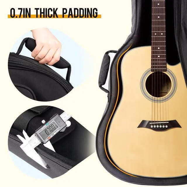 Alt view image 5 of 6 - Acoustic Guitar Case Soft Padded Guitar Bag 0.7 In Thick Sponge Reinforced Gig Bag with 5 Pockets,Neck Cradle,Back Hanger Loop for 39 40 41 In Acoustic Classical Guitars CY0244