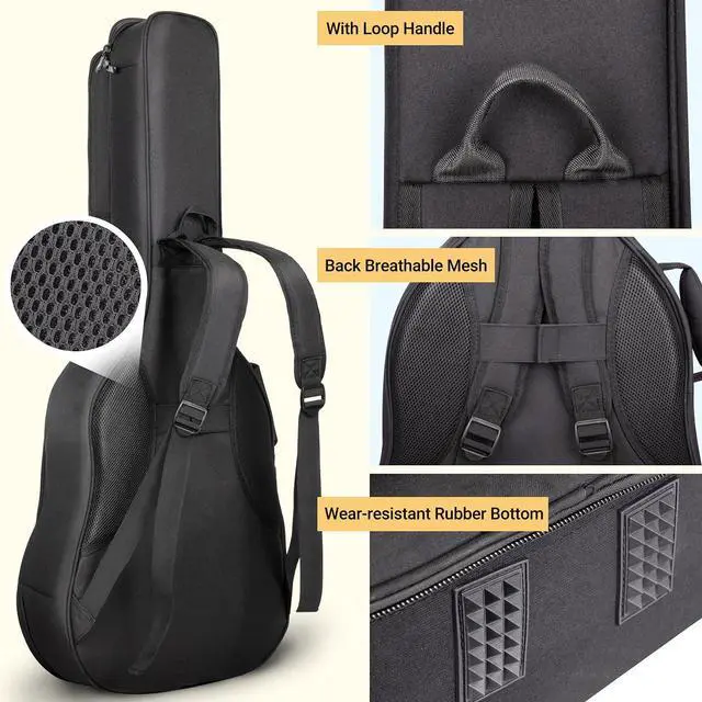 Alt view image 6 of 6 - Acoustic Guitar Case Soft Padded Guitar Bag 0.7 In Thick Sponge Reinforced Gig Bag with 5 Pockets,Neck Cradle,Back Hanger Loop for 39 40 41 In Acoustic Classical Guitars CY0244