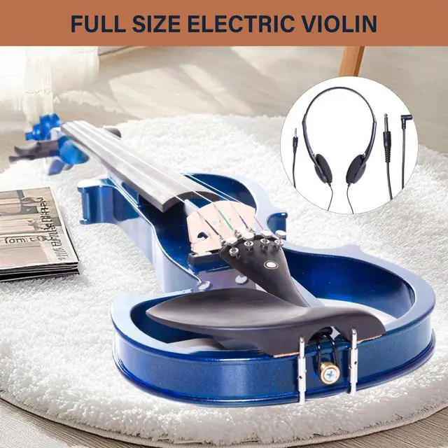 Alt view image 2 of 7 - 4/4 Electric Silent Violin Set, Solid Maple, Ebony Fittings, Blue