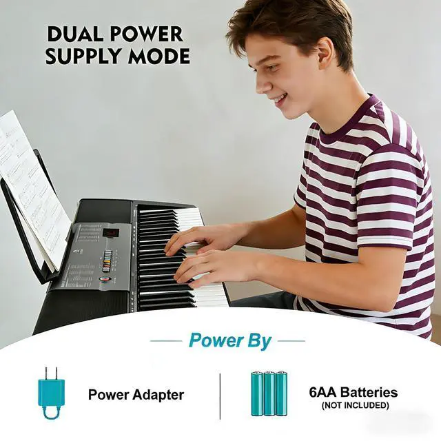 Alt view image 5 of 7 - 61 Key Piano Keyboard, Electric Piano Keyboard with Lighted Up Keys | Learning Keyboards Piano for Beginners With Piano Stand, LCD Screen, Headphones, Microphone (Black with Stool)