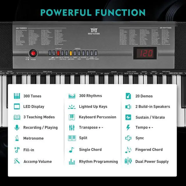 Alt view image 3 of 7 - 61 Key Piano Keyboard, Electric Piano Keyboard with Lighted Up Keys | Learning Keyboards Piano for Beginners With Piano Stand, LCD Screen, Headphones, Microphone (Black with Stool)