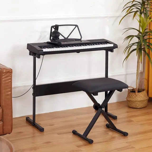 Alt view image 6 of 7 - 61 Key Piano Keyboard, Electric Piano Keyboard with Lighted Up Keys | Learning Keyboards Piano for Beginners With Piano Stand, LCD Screen, Headphones, Microphone (Black with Stool)