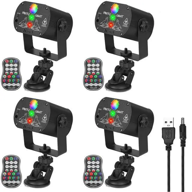 Main image of 4-Pack DJ Laser Party Lights, RGB LED Disco Light, Sound Activated Projector Strobe Light with Remote Control for Christmas Halloween Decorations Karaoke Birthday Dance Wedding Stage Show