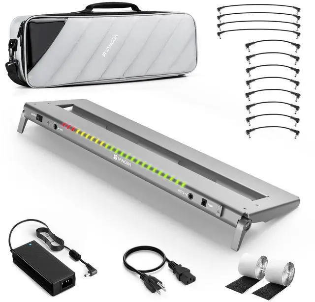 Main image of Pro Guitar Pedal Board with 12-Isolated High-Current Power Supply, PD-XL Aluminum Folding Extended 30% More Space Powered Pedalboard Includes Premium Gig Bag, 21"x6.5", 2.7lb, Gray