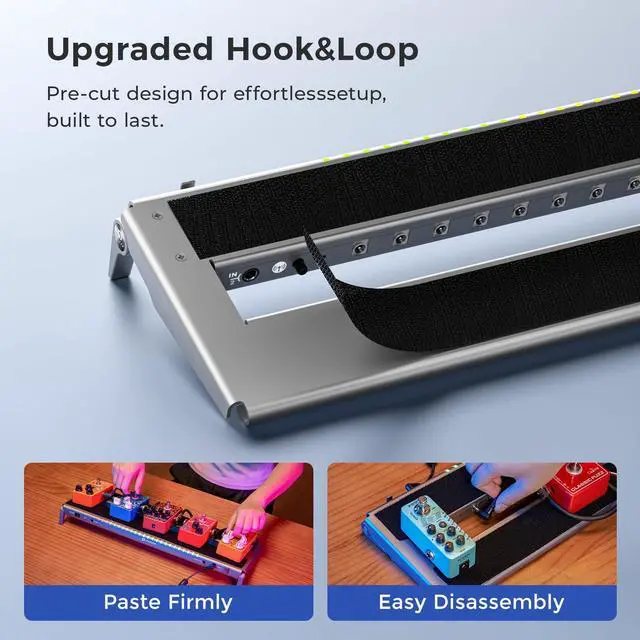 Alt view image 5 of 7 - Pro Guitar Pedal Board with 12-Isolated High-Current Power Supply, PD-XL Aluminum Folding Extended 30% More Space Powered Pedalboard Includes Premium Gig Bag, 21"x6.5", 2.7lb, Gray