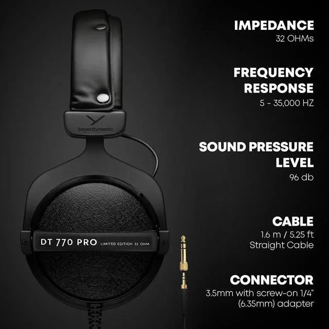 Alt view image 3 of 7 - DT 770 Pro Studio Headphones (32 Ohm, Grey) | Closed Back, Over Ear, Wired Professional Headphones, Mobile Recording, Podcast, Gaming, Limited Edition Gray Velour Ear Pads