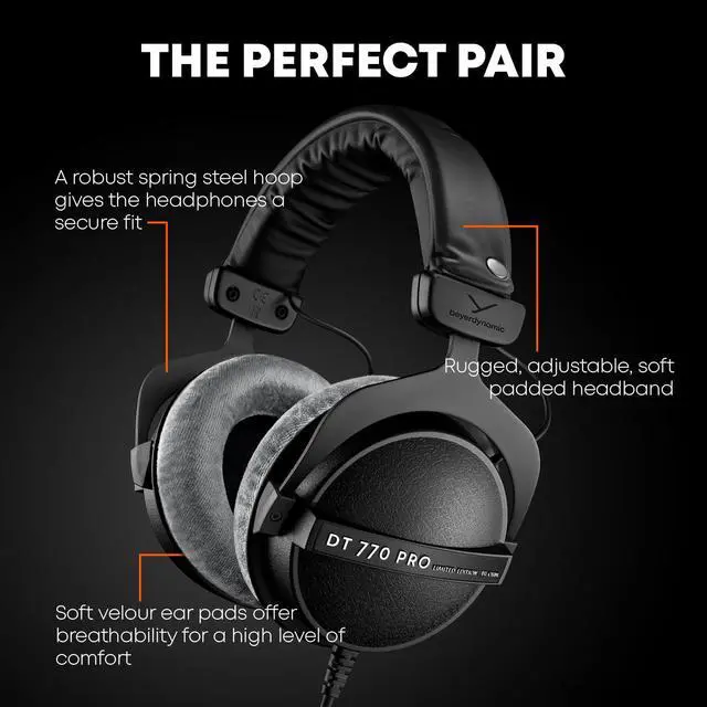Alt view image 2 of 7 - DT 770 Pro Studio Headphones (32 Ohm, Grey) | Closed Back, Over Ear, Wired Professional Headphones, Mobile Recording, Podcast, Gaming, Limited Edition Gray Velour Ear Pads