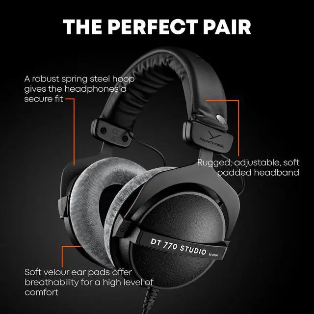 Alt view image 2 of 7 - DT 770 Pro Studio Headphones (80 Ohm, Grey) | Closed Back, Over Ear, Wired Professional Home Recording, Podcast, Monitor, Grey Velour Ear Pads