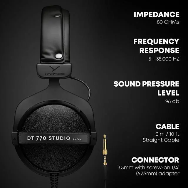 Alt view image 3 of 7 - DT 770 Pro Studio Headphones (80 Ohm, Grey) | Closed Back, Over Ear, Wired Professional Home Recording, Podcast, Monitor, Grey Velour Ear Pads