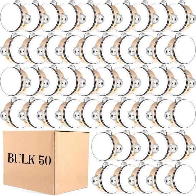 Main image of 50 Pcs 4 Inch Wedding Tambourine Bulk Drum for Adults Hand Held Percussion Gift Wood Metal Jingles Musical Educational Drum Instrument for Church Wedding Party Favor