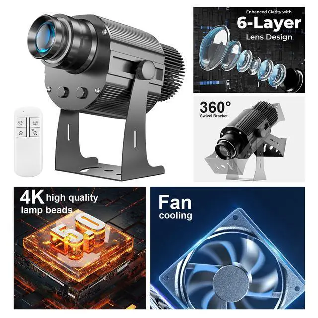 Alt view image 2 of 7 - 110W GOBO Projector IP67 Waterproof Ultra Bright LED Logo Light | Free custom GOBO lens, remote control, IP67 aluminum housing, for storefronts weddings bars stage events, indoor/outdoor use