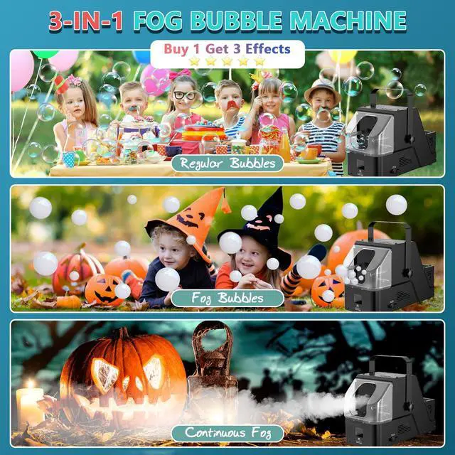 Alt view image 2 of 7 - Fog Bubble Machine, 3-in-1 Smoke Bubble Machine w/Remote Control | 450W Power, Metal Housing, Colorful Bubbles | Fog Bubbles | Continuous Fog for Stage Wedding Photography Holiday Party