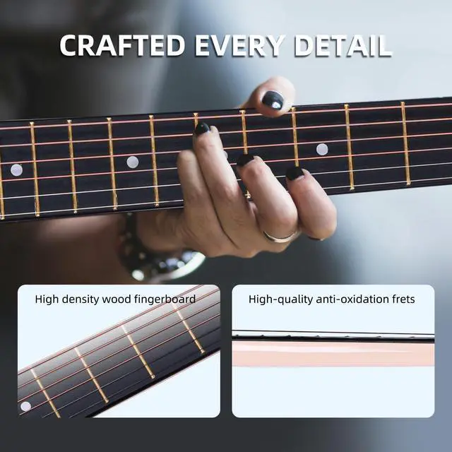 Alt view image 6 of 7 - Acoustic Guitar Kits for Beginners Adults - 38" Steel-String Guitars Bundle with Online Lesson Wooden Bowl Guitarra Starter Set Package with Bag, Strap, Picks, Capos, Kazoo, Purple