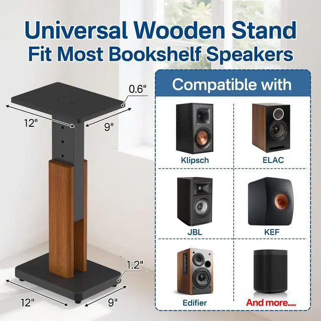 Alt view image 2 of 7 - Height Adjustable Speaker Stands Pair for Studio Monitor & Bookshelf Speaker Stands-Wood Grain Floor Speaker Stands for Klipsch, ELAC, JBL, KEF, Edifier Surround Sound Speaker Stand Up to 50 Lbs