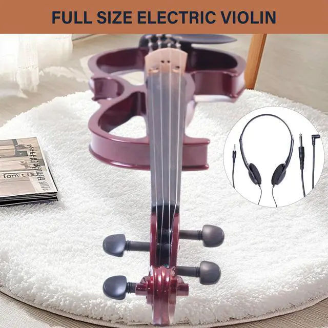 Alt view image 5 of 7 - 4/4 Full Size Electric Violin, Solid Maple with Ebony Fittings, Red
