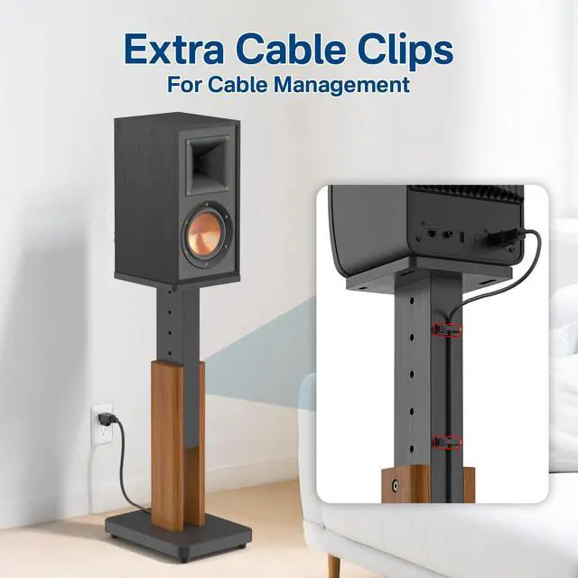 Alt view image 5 of 7 - Height Adjustable Speaker Stands Pair for Studio Monitor & Bookshelf Speaker Stands-Wood Grain Floor Speaker Stands for Klipsch, ELAC, JBL, KEF, Edifier Surround Sound Speaker Stand Up to 50 Lbs