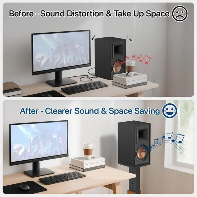 Alt view image 6 of 7 - Height Adjustable Speaker Stands Pair for Studio Monitor & Bookshelf Speaker Stands-Wood Grain Floor Speaker Stands for Klipsch, ELAC, JBL, KEF, Edifier Surround Sound Speaker Stand Up to 50 Lbs